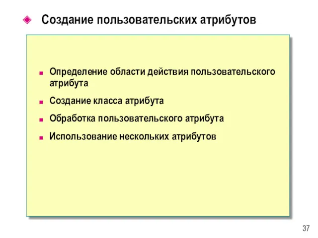 Создание пользовательских атрибутов Определение области действия пользовательского атрибута Создание класса