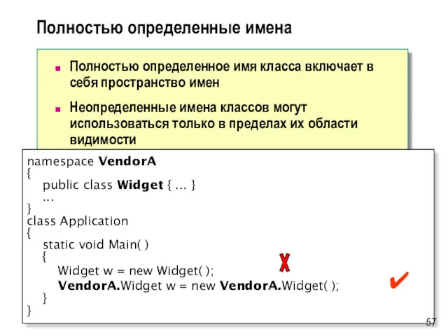 Полностью определенные имена Полностью определенное имя класса включает в себя