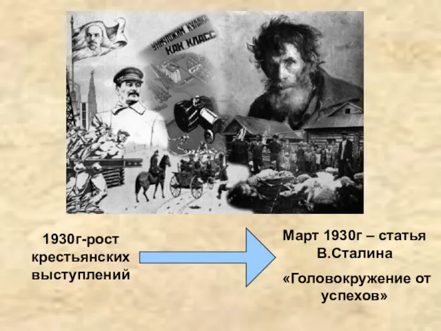 1930г-рост крестьянских выступлений Март 1930г – статья В.Сталина «Головокружение от успехов»