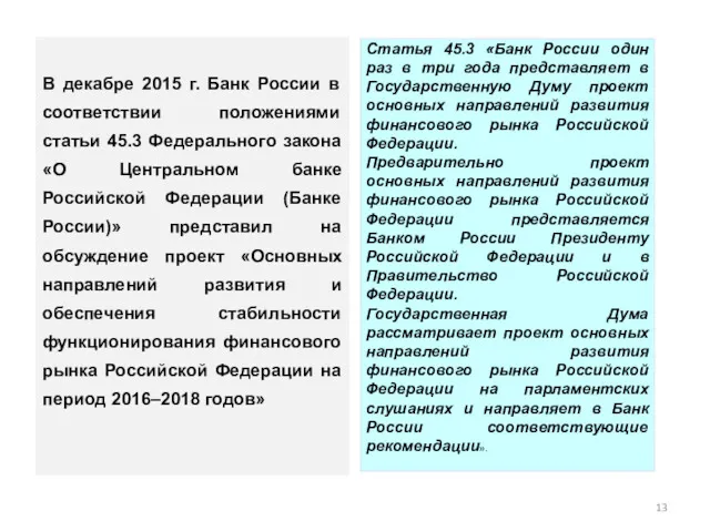 В декабре 2015 г. Банк России в соответствии положениями статьи 45.3 Федерального закона