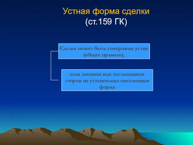 Устная форма сделки (ст.159 ГК) Сделка может быть совершена устно