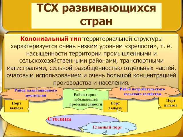 ТСХ развивающихся стран Столица Главный порт Район плантационного земледелия Район