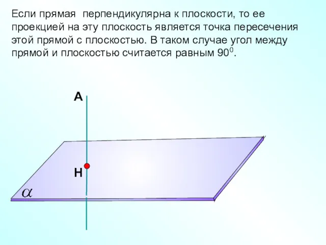 Если прямая перпендикулярна к плоскости, то ее проекцией на эту