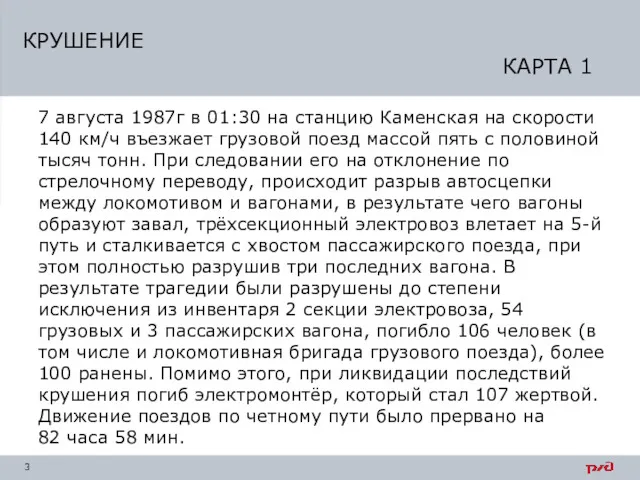 КРУШЕНИЕ КАРТА 1 7 августа 1987г в 01:30 на станцию