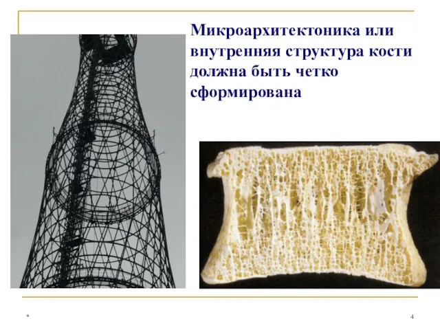 * Микроархитектоника или внутренняя структура кости должна быть четко сформирована