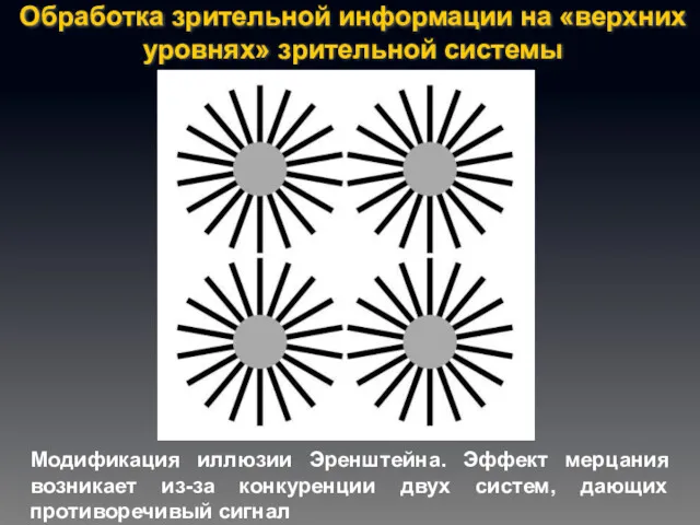 Обработка зрительной информации на «верхних уровнях» зрительной системы Модификация иллюзии