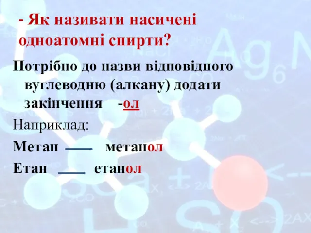 - Як називати насичені одноатомні спирти? Потрібно до назви відповідного