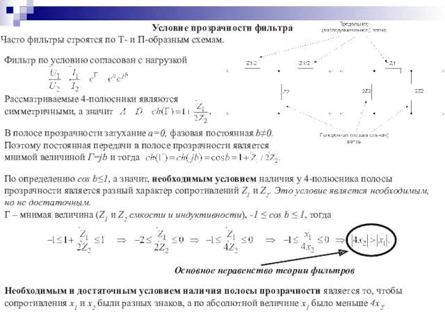 Условие прозрачности фильтра Часто фильтры строятся по Т- и П-образным