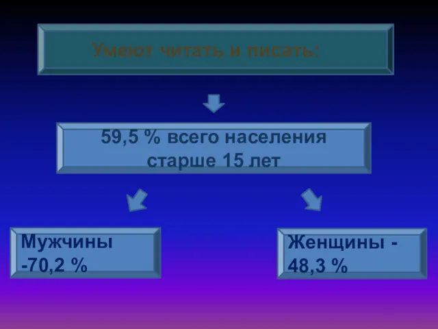 Умеют читать и писать: 59,5 % всего населения старше 15