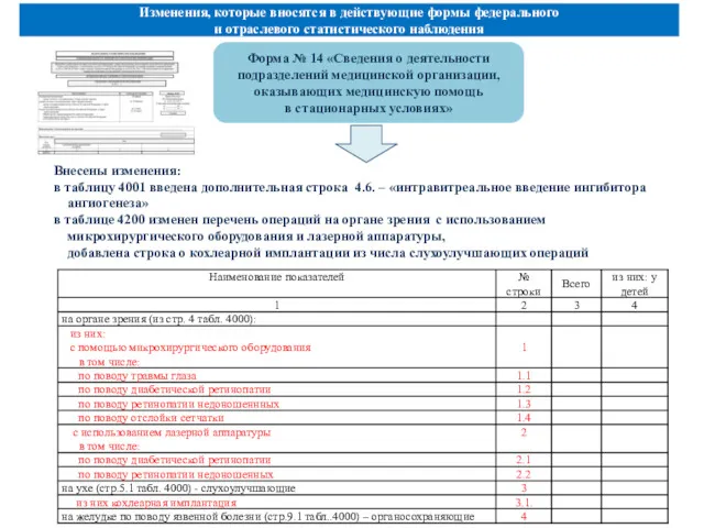 Изменения, которые вносятся в действующие формы федерального и отраслевого статистического