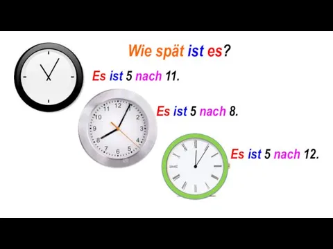 Wie spät ist es? Es ist 5 nach 11. Es