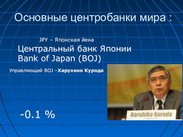 JPY – Японская йена Центральный банк Японии Bank of Japan (BOJ) Основные центробанки