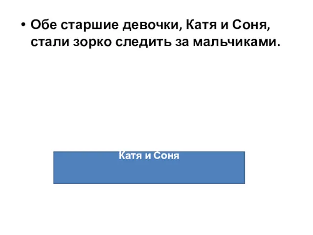 Обе старшие девочки, Катя и Соня, стали зорко следить за мальчиками. Катя и Соня