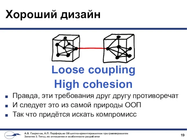 Хороший дизайн Loose coupling High cohesion Правда, эти требования друг