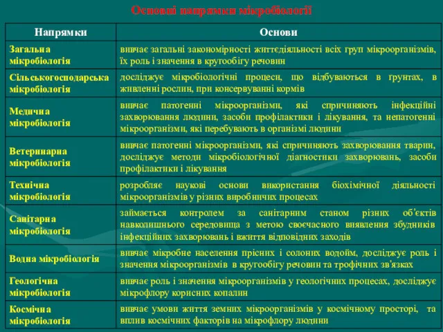 Основні напрямки мікробіології