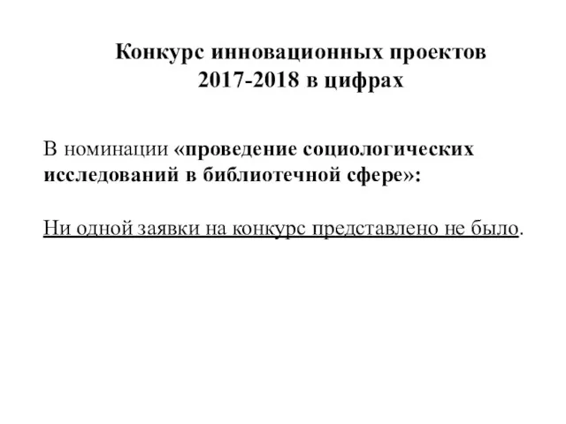 В номинации «проведение социологических исследований в библиотечной сфере»: Ни одной заявки на конкурс