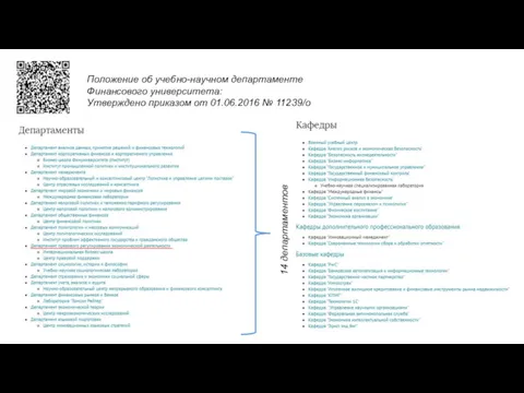 Положение об учебно-научном департаменте Финансового университета: Утверждено приказом от 01.06.2016 № 11239/о 14 департаментов