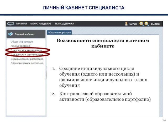 ЛИЧНЫЙ КАБИНЕТ СПЕЦИАЛИСТА Создание индивидуального цикла обучения (одного или нескольких)