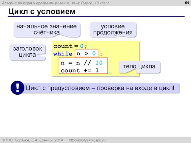 Цикл с условием count = 0; while : n =