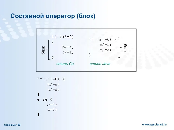 Составной оператор (блок) стиль Си стиль Java блок блок блок