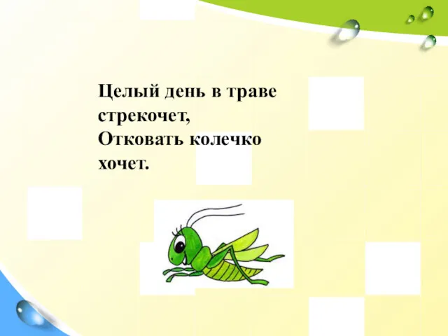 Целый день в траве стрекочет, Отковать колечко хочет.