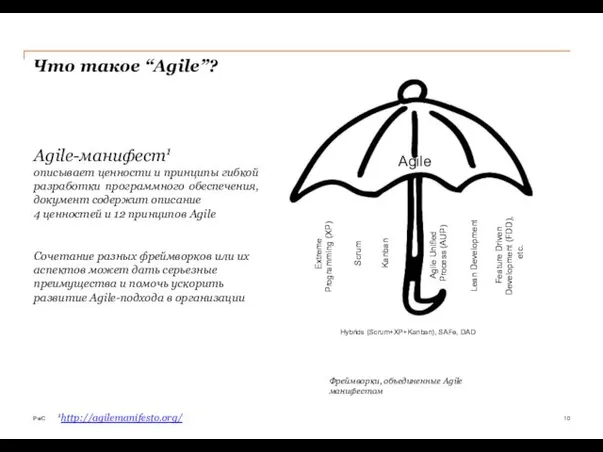 PwC Что такое “Agile”? 10 Agile-манифест1 описывает ценности и принципы