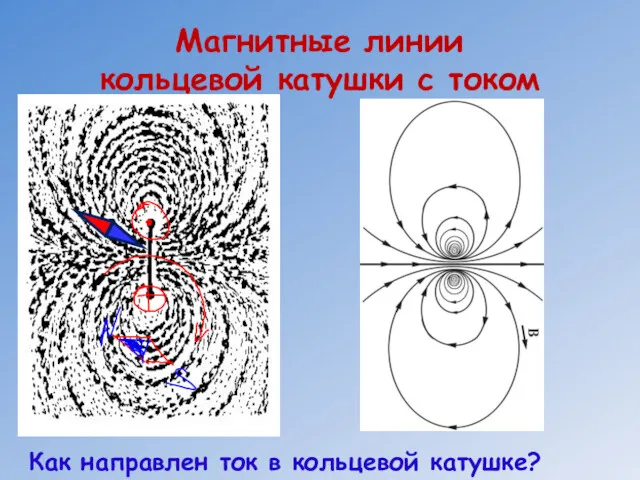 Магнитные линии кольцевой катушки с током Как направлен ток в кольцевой катушке?