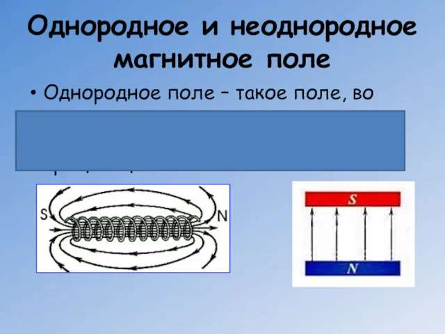 Однородное и неоднородное магнитное поле Однородное поле – такое поле,