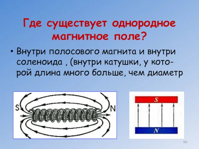 Где существует однородное магнитное поле? Внутри полосового магнита и внутри