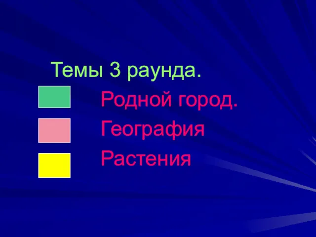 Темы 3 раунда. Родной город. География Растения