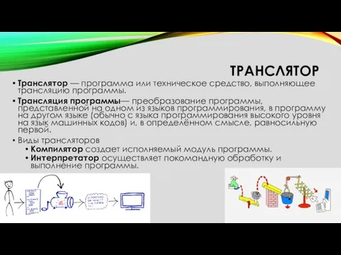 ТРАНСЛЯТОР Транслятор — программа или техническое средство, выполняющее трансляцию программы.