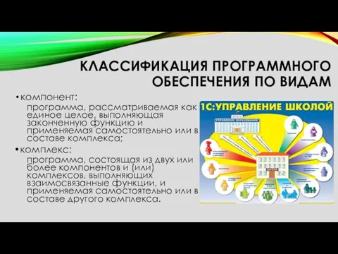 КЛАССИФИКАЦИЯ ПРОГРАММНОГО ОБЕСПЕЧЕНИЯ ПО ВИДАМ компонент: программа, рассматриваемая как единое