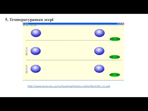 5. Температураның әсері http://www.chem.msu.su/rus/teaching/Kinetics-online/flash/ill2_rus.swf