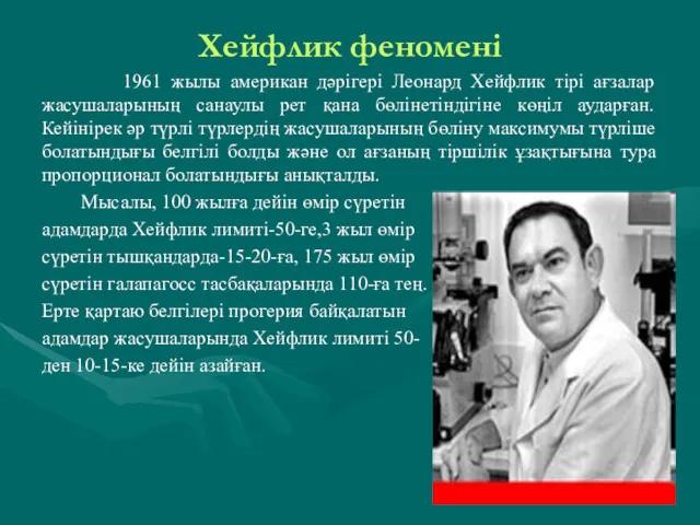 Хейфлик феномені 1961 жылы американ дәрігері Леонард Хейфлик тірі ағзалар