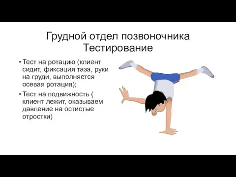 Грудной отдел позвоночника Тестирование Тест на ротацию (клиент сидит, фиксация