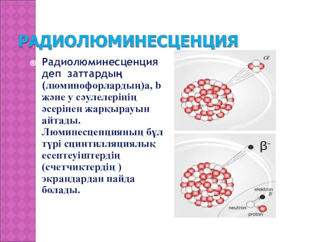 Радиолюминесценция деп заттардың (люминофорлардың)a, b және y сәулелерінің әсерінен жарқырауын