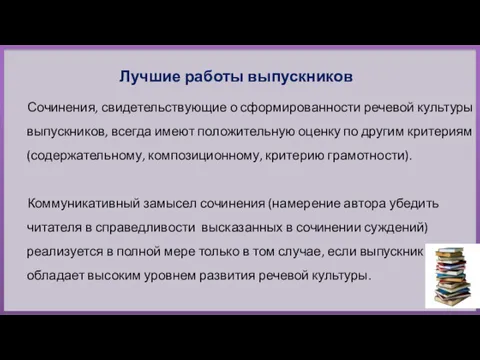 Лучшие работы выпускников Сочинения, свидетельствующие о сформированности речевой культуры выпускников,