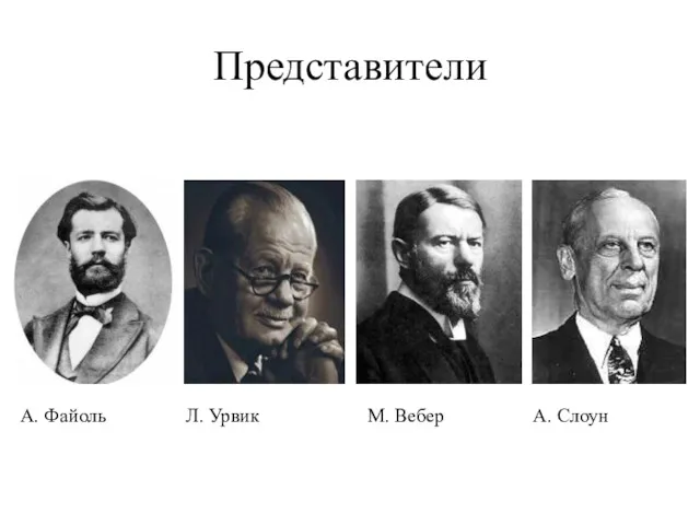 Представители А. Файоль М. Вебер Л. Урвик А. Слоун