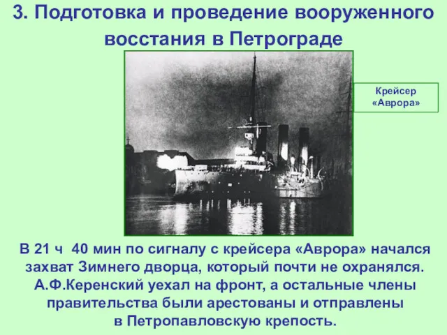 3. Подготовка и проведение вооруженного восстания в Петрограде В 21