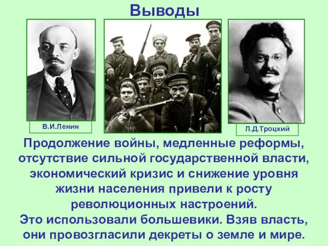 Выводы Продолжение войны, медленные реформы, отсутствие сильной государственной власти, экономический