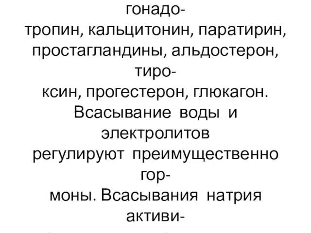 Реабсорбцию повышают: инсулин, пролактин, хорионический гонадо- тропин, кальцитонин, паратирин, простагландины,