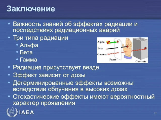 Заключение Важность знаний об эффектах радиации и последствиях радиационных аварий