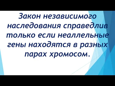 Закон независимого наследования справедлив только если неаллельные гены находятся в разных парах хромосом.