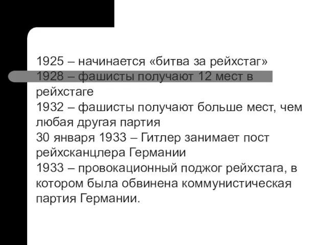 1925 – начинается «битва за рейхстаг» 1928 – фашисты получают