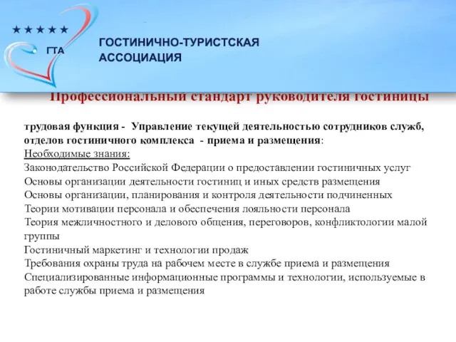 Профессиональный стандарт руководителя гостиницы трудовая функция - Управление текущей деятельностью