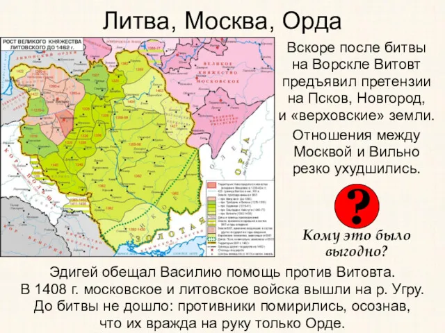 Литва, Москва, Орда Вскоре после битвы на Ворскле Витовт предъявил