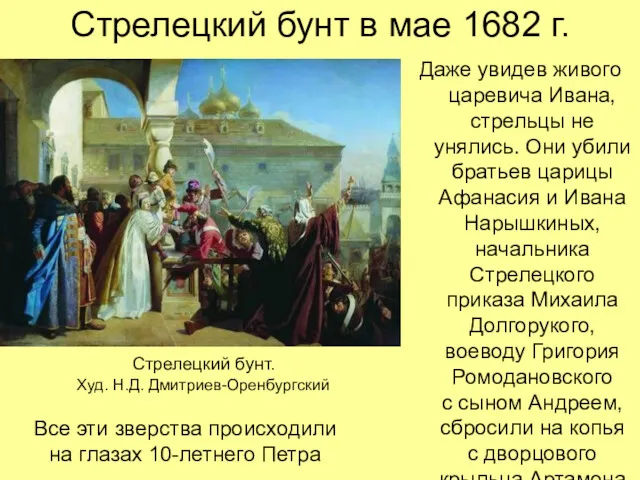 Стрелецкий бунт в мае 1682 г. Даже увидев живого царевича