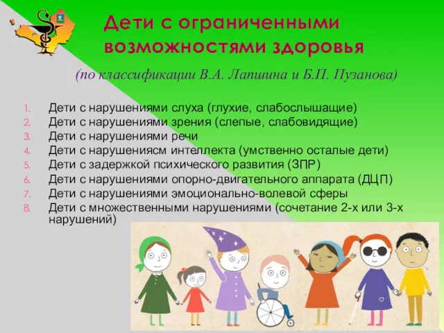 Дети с ограниченными возможностями здоровья (по классификации В.А. Лапшина и