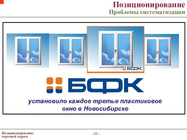 - - Позиционирование торговой марки Позиционирование Проблемы систематизации установило каждое третье пластиковое окно в Новосибирске