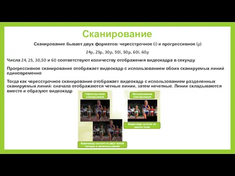 Сканирование Сканирование бывает двух форматов: чересстрочное (i) и прогрессивное (p)